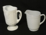 2 Milk Glass Pitchers Grape/Hobnail Patterns