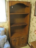 Wood Finish Book Case w/ Double Panel Base Cabinet