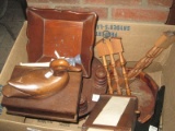 Treenware Lot - Compote, Covered Box w/ Duck, Wall Sconces, Nut Bowl, Etc.