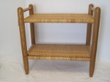 Oak Wooden Bench w/ Woven Seat & Base Shelf