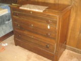 Early Bachelor's Chest w/ Center Marble 3 Drawers, Wooden Pulls & Escutcheons