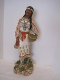 Resin Native American Indian Woman w/ Basket of Corn & Pottery Vessel Statue