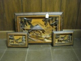 3 Piece Set - Carved Wooden German Black Forest/Watermill 3 Dimensional