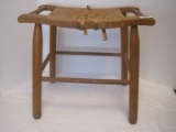 Early Oak Stool w/ Woven Seat