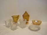 Lot - Depression Glass Cambridge Caprice Pattern Creamer/Sugar, Round Candle Wick Dish