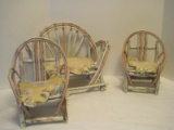 3 Pieces - Painted White/Pink Bent Wood Doll Furniture Chairs