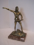 Toqui Brass Native American Indian w/ Club Statue on Marble Base