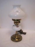 Boudoir Lamp w/ Hand Painted Milk Glass Font & Shade on Brass Finish Base