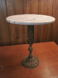 Pierced Traditional Design Gilted Finish Pedestal Accent Table/Plant Stand w/ Marble top