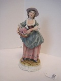 Andrea Bisque Victorian Lady w/ Flower Basket Figurine
