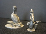 2 Pewter Pelican Figurines