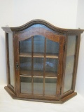 Oak Wall Display Curio Cabinet w/ Arched Pediment