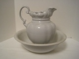 Alfred Meakin Ltd. Royal Ironstone China Wash Bowl & Pitcher w/ Classic Relief Design