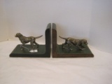 Pair - Brass Figural Dog Bookends Leather Covered