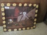 Americana Comical African American Fire Brigade Print in Hand Painted Yellow Daisies Frame