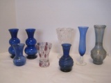 Lot - Cobalt, Crystal & Pressed Glass Bud Vases