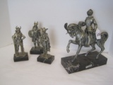 3 Molded Viking Warriors & Knight on Horse Figurines Carrara Marble Base