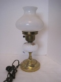 Boudoir Lamp w/ Hand Painted Milk Glass Font & Shade on Brass Finish Base