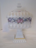 Westmoreland Pedestal Sweet Meat Candy Dish Hand Painted Roses & Bows Pattern