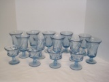 14 Pieces - Fostoria Jamestown Pattern Azure Blue Footed Goblets & Sherbets