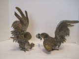 Pair - Brass Fighting Gamecock Roosters