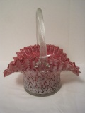 Large Murano Cristalleria d'Arte Pink Mottled Art Glass Basket