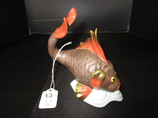 Herand Hungary Hand Painted Porcelain Koi Carp Décor Brown/Red/Gilted