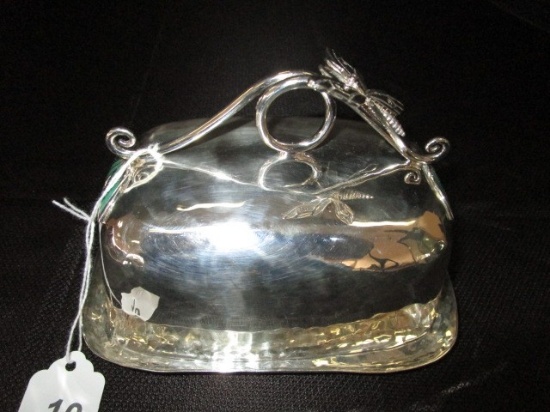 Emila Castillo Hammered Silverplate Butter Dish w/ Butterfly Handle