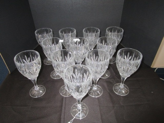 12 Crystal Glass Diamond/Leaf Wine Goblets w/ Star-Cut Base