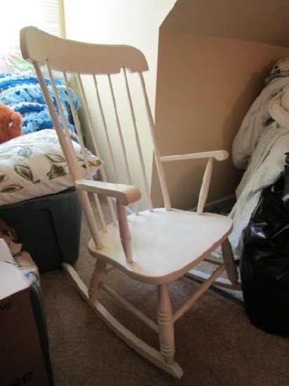 White Wooden Spindle Back Rocking Chair