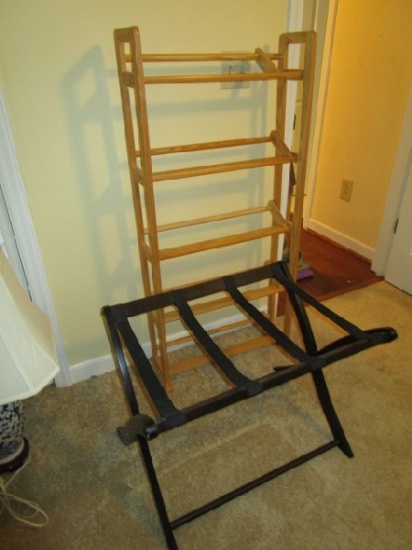 Lot - Wooden Clothing Stand 47" H x 22 1/4" W, Black Wooden Fold Out Cot