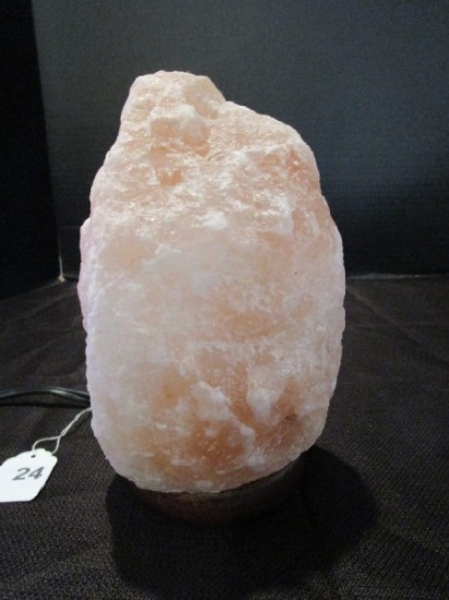 Pink Salt Lamp on Wood Base