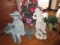 Garden Lot - Girl on Bench, Boy w/ Pig w/ Bucket Water Feature, Faux Flowers in Planters