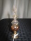 Amber Glass Ornate Design Perfume Bottle Gilted Rim Leaf Stopper