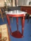 Cherry Wood Veneer Corner Stand w/ Green Marble Top, Grooved Columns