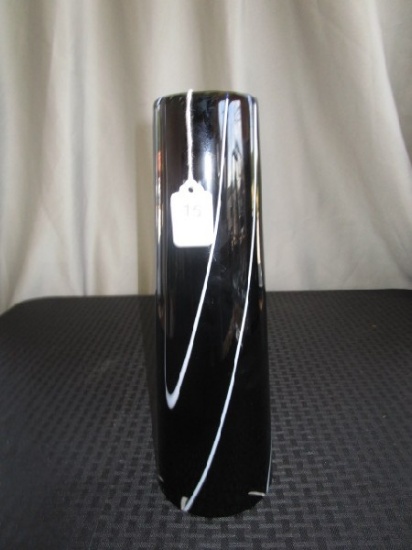 KOSTA BODA Signed Black w/ White Swirl Stripe Art Glass Vase 13" H