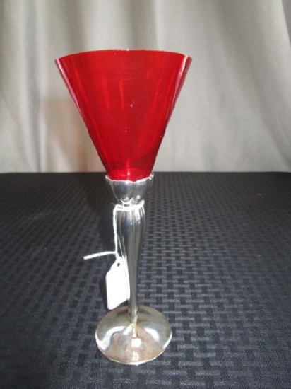 International Silver Company Base Scalloped Red Glass Wine Glass