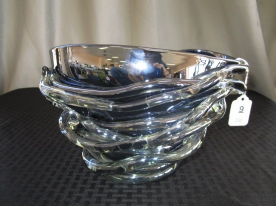 Large Iridescent Purple/Silver/Clear Glass Vase/Décor Bowl Art Glass Design