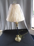 Brass Base Black Body Spindle Top Lamp w/ Pineapple Motif Shade, Hoop Top