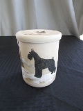 Studio Pottery Jar w/ Lid w/ Hand Painted Wicker Scene Schnauzer