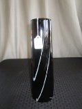 KOSTA BODA Signed Black w/ White Swirl Stripe Art Glass Vase 13