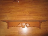 Wooden Wall Mounted Shelf w/ Heart-Carvings/Ornate Arms