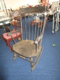 Spindle-Back Curled Top Rocking Chair Black Wooden Berry/Leaf Top