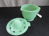 Green Glass Mixing Cup w/ Orange Juice Squeezer Top