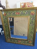 Wall Mounted Mirror w/ Primrose Painted Trim, Raised Gilted Frame/Matt