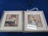 Pair - White Rose Prints in Ornate Patina Frames/Matt