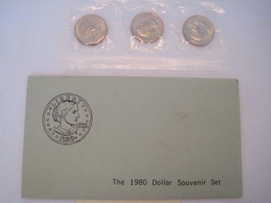 Set - Three 1980's Susan. B. Anthony Dollar Coins Souvenir Set Uncirculated
