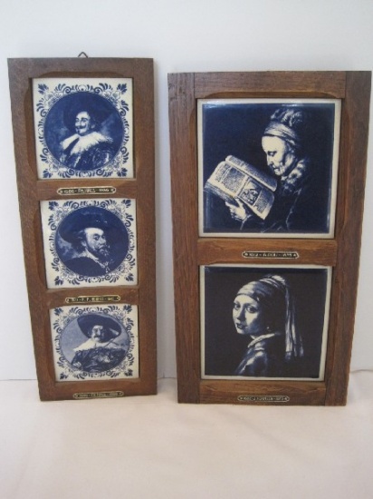 Delft Blue/White Portrait Tiles Wooden Frames