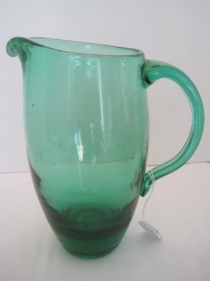 Emerald Hand Crafted Pitcher w/ Applied Handle & Pontil Base