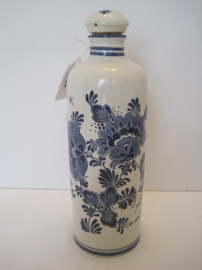 Delft Blue Bols Traditional Floral Design Bottle w/ Cork Stopper